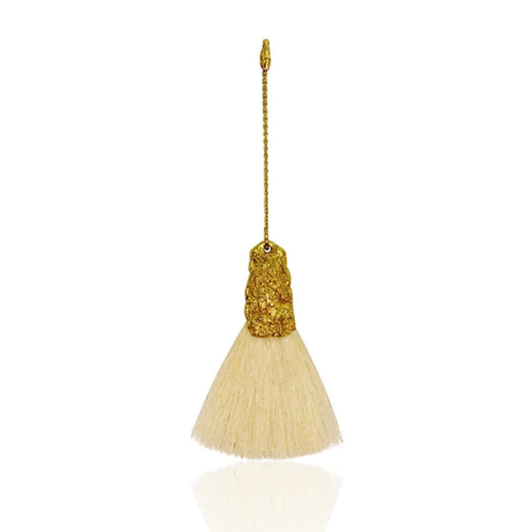 Niza Huang Canvas cream dangle earring in brass and fibre, available at www.cuemars.com