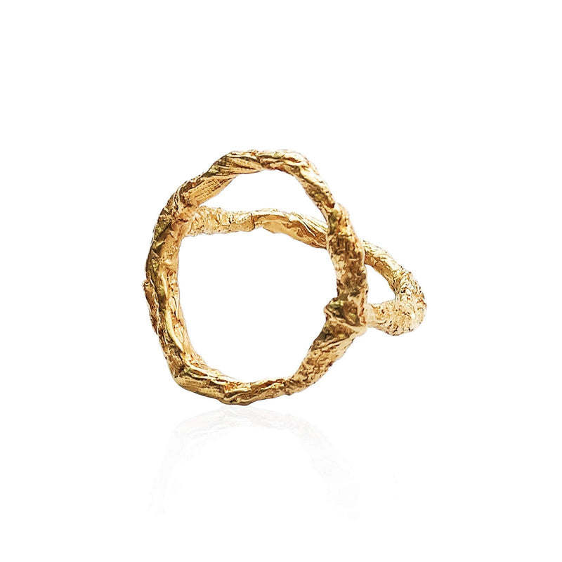 Handcrafted raw and unique geometric ring in 22ct gold plated sterling silver