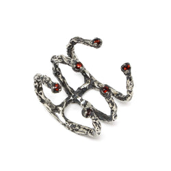 Handcrafted Oxidised Silver ring embellished with 6 garnet stones by Niza Huang available at cuemars.com