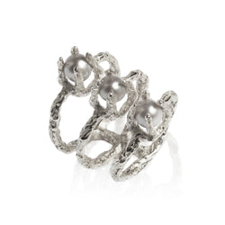 Handmade statement silver ring with 3 pearls