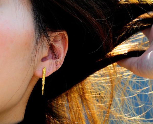 22ct gold plated silver Illusion Stick Studs earrings by Niza Huang from the Illusion collection available at cuemars.com