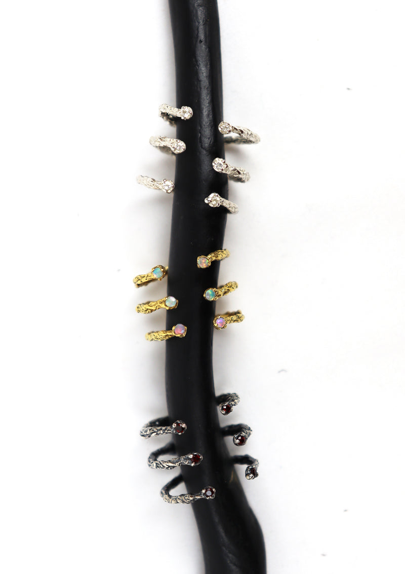 3 Handcrafted Gold, Silver and Oxydised Silver rings embellished with 6 stones by Niza Huang available at Cuemars.com