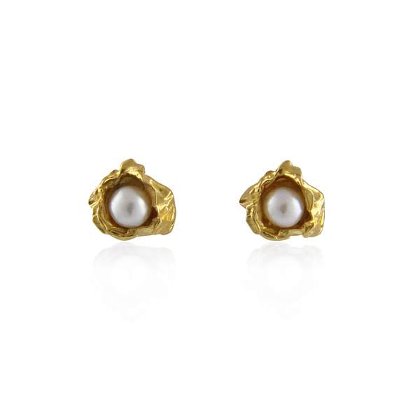 22ct gold plated and white pearl earring studs by Niza Huang from the Crush collection available at cuemars.com