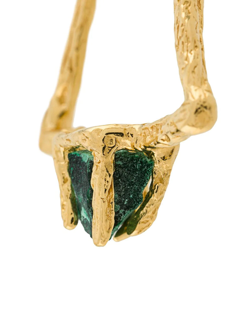 Triangle gold malachite stones earrings by Niza Huang. Available at www.cuemars.com