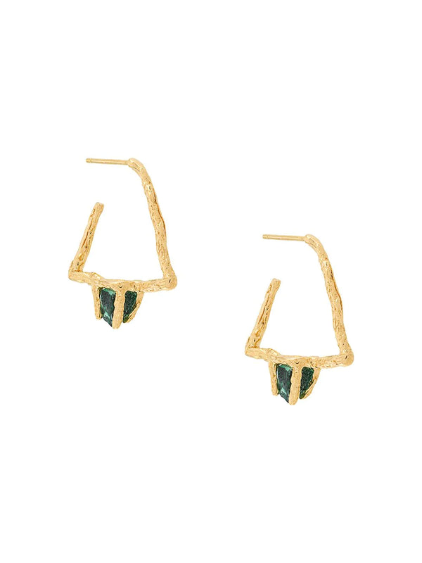 Triangle gold malachite stones earrings by Niza Huang. Available at www.cuemars.com