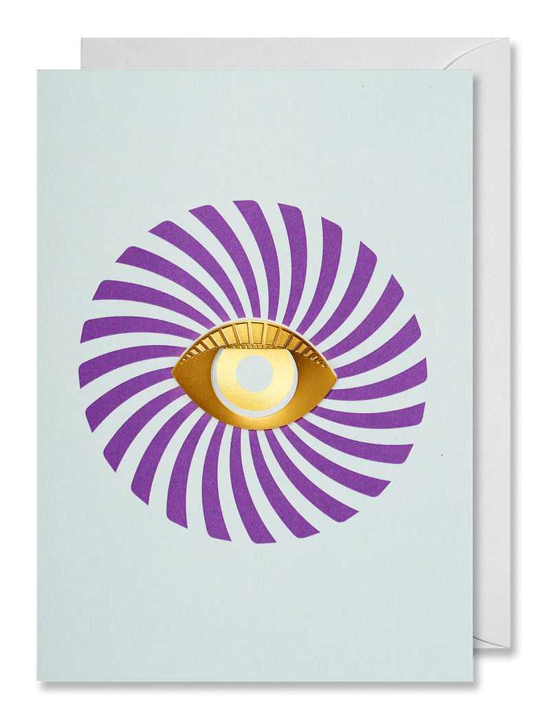 Greeting card of a purple circle with an eye metallic bookmark by Octaevo, available at cuemars.com
