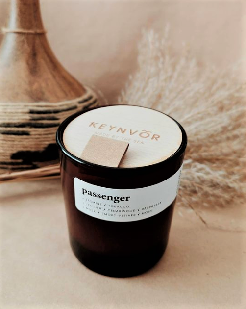 Eco Soy Wax Candle - Passenger - in Amber Glass Jar with Eco Lid - Keynvor available at Cuemars