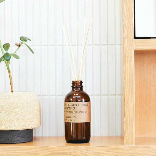 PF Candle Co eco reed diffuser teakwood & tobacco available at www.cuemars.com