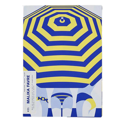malika favre yellow and blue design of an oversized parasol and three woman in bikini, by Posterzine. Available at cuemars.com