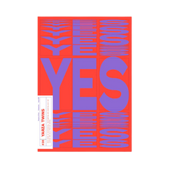 Yarza Twins studio design of bold purple typography saying YES in different sizes on a red background, by Posterzine. Available at cuemars.com
