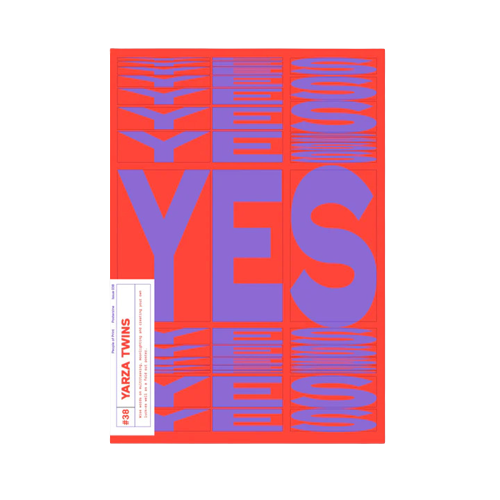 Yarza Twins studio design of bold purple typography saying YES in different sizes on a red background, by Posterzine. Available at cuemars.com