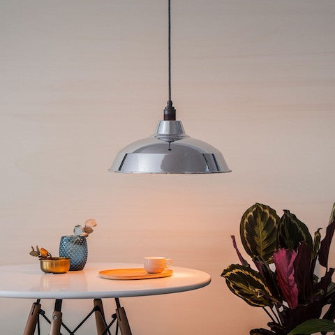 Reflective silver industrial lampshade cuemars