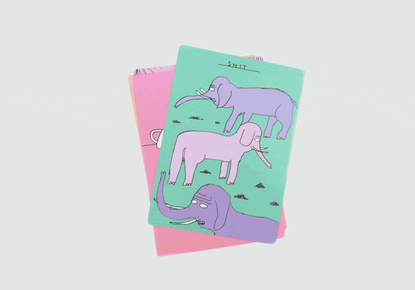 Gif example of how to play with pack of Illustrated Snap Cards by David Shrigley. Available at Cuemars London.