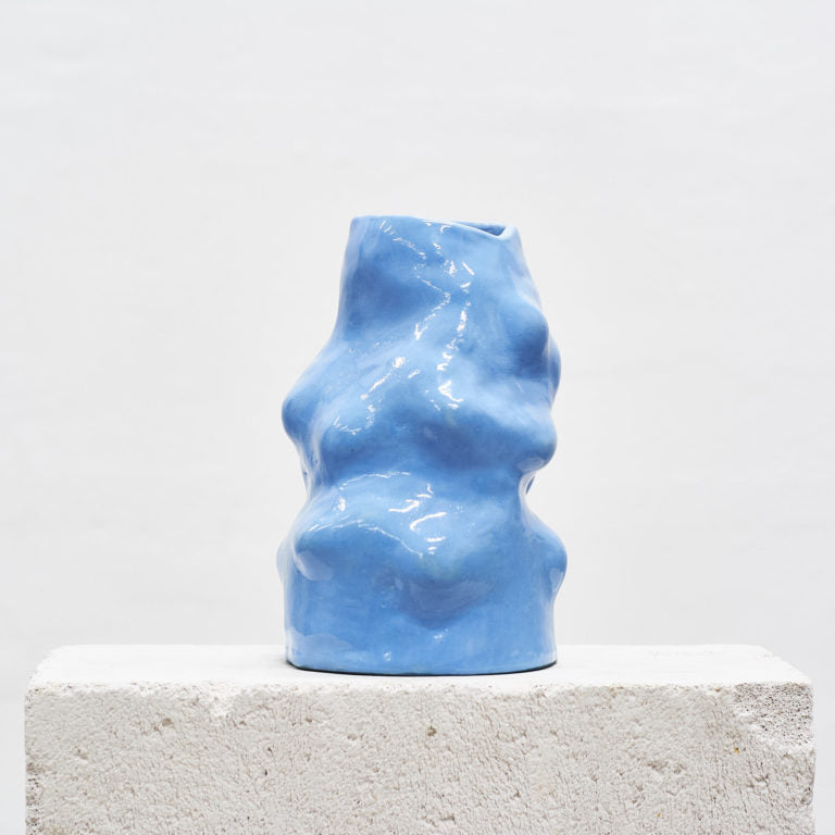 blue bubbled hand built ceramic vase, created by Siup Ceramics and available at cuemars.com