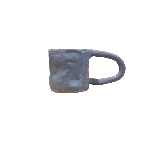 blue ceramic coffee mug with big ear handle by Siup Studio