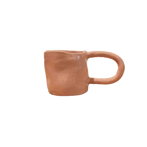 pink ceramic coffee mug with big ear handle by Siup Studio