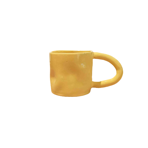 yellow ceramic coffee mug with big ear handle by Siup Studio
