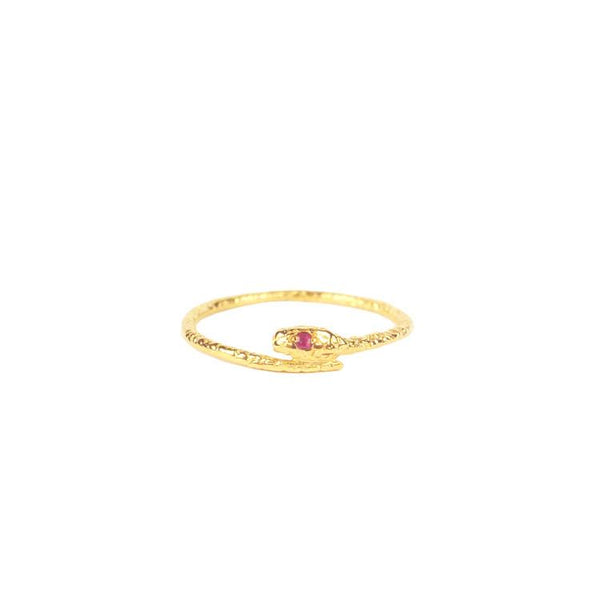 Gold vermeil Handmade Snake ring with Ruby eyes by Momocreatura