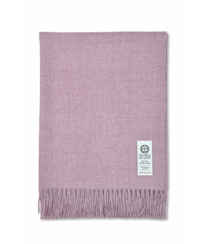 picture of handmade super soft baby alpaca throw by so cosy in chalk pink melange available online and at the store