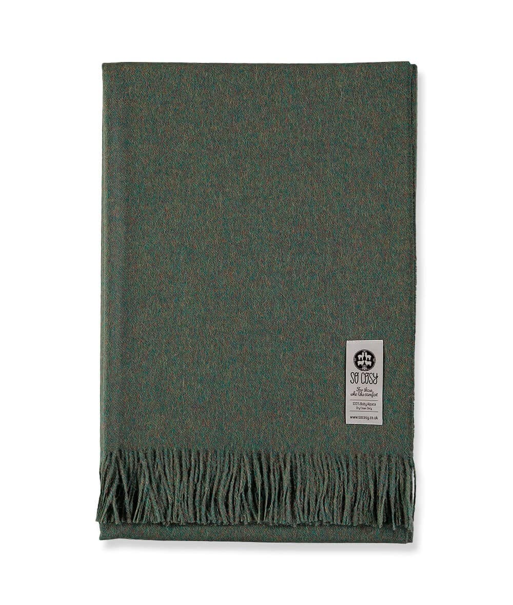 picture of handmade super soft baby alpaca throw by so cosy in olive green available online and at the store