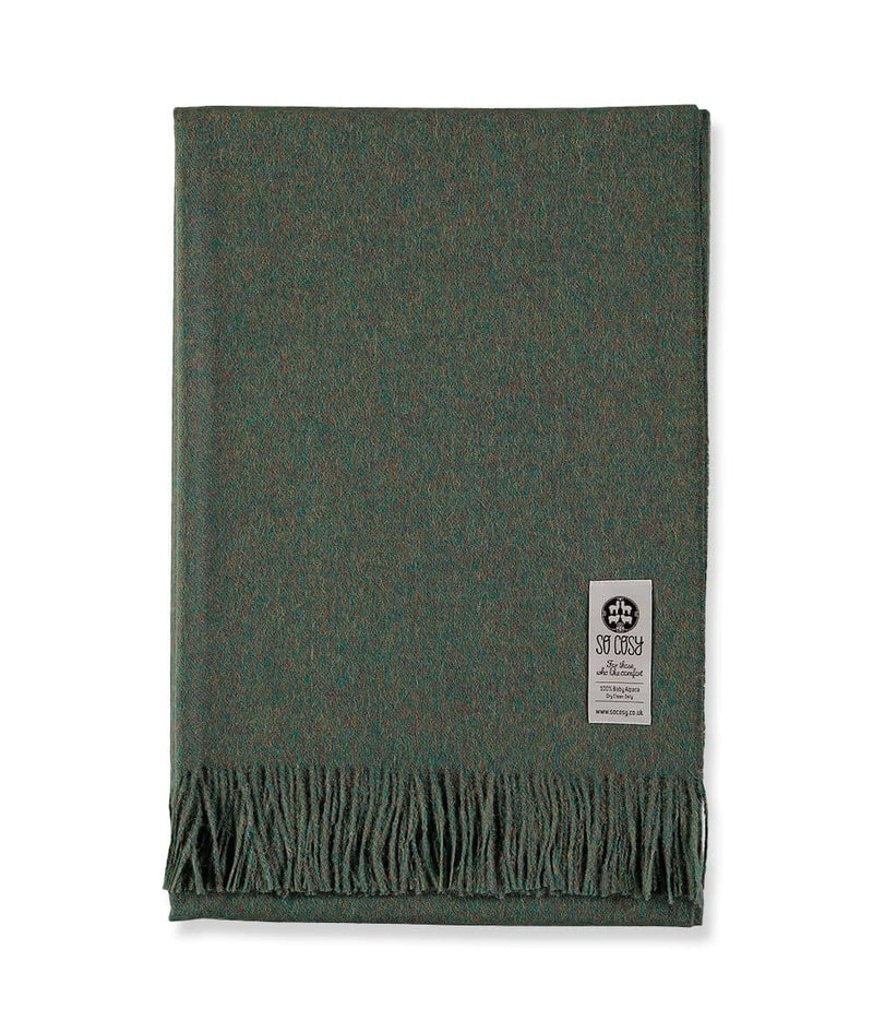 picture of handmade super soft baby alpaca throw by so cosy in olive green available online and at the store