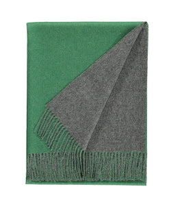 details of Woven grey and green reversible Baby Alpaca soft blanket designed in the UK by So Cosy