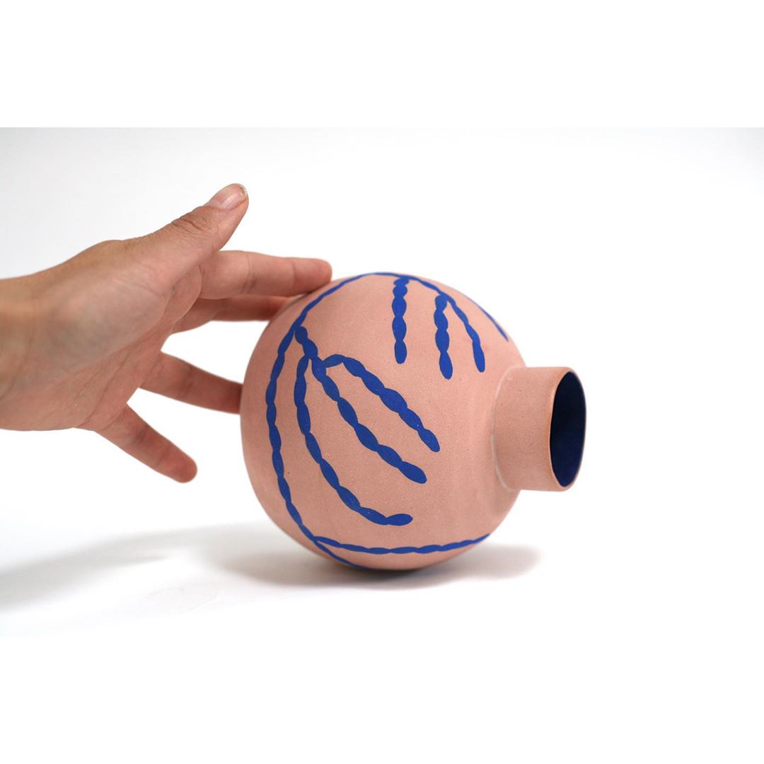 handmade pink and blue ceramic vase by sophie alda 