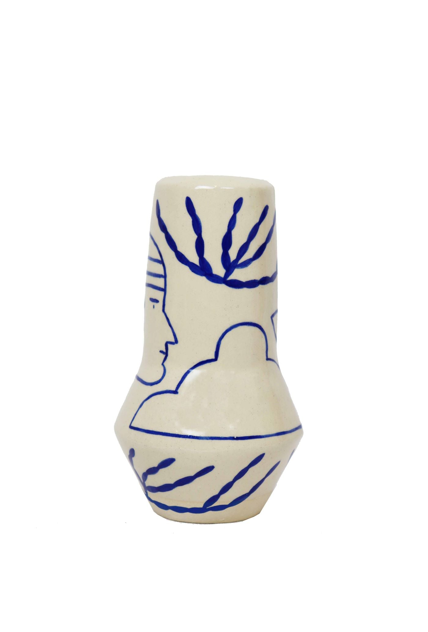 Detail of the sun and a cloud from this handmade ceramic flower vase by Sophie Alda in her London pottery studio