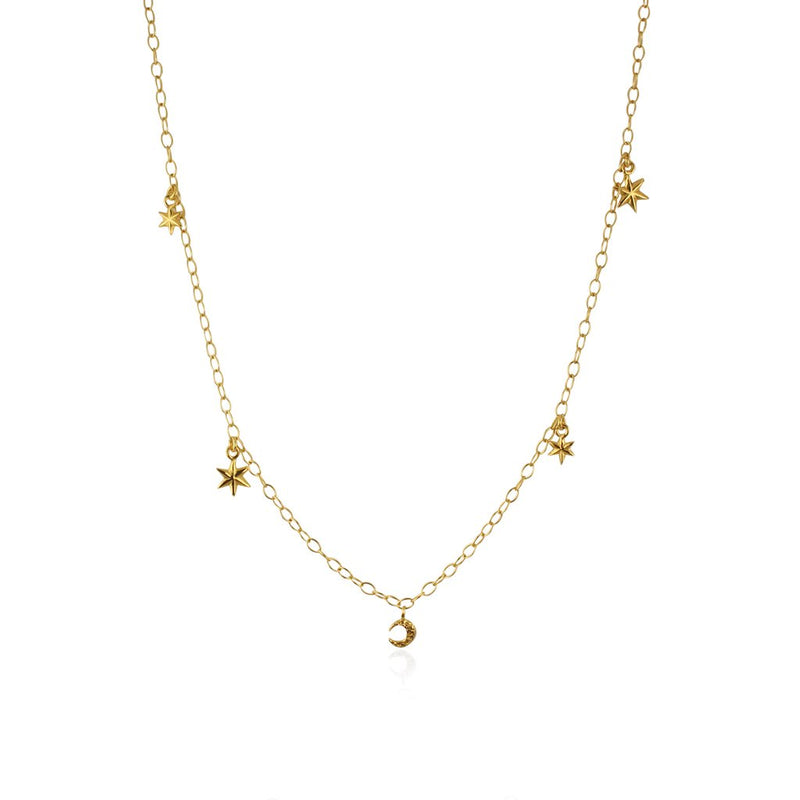 4 stars and a crescent moon gold plated necklace handcrafted by momocreatura in London