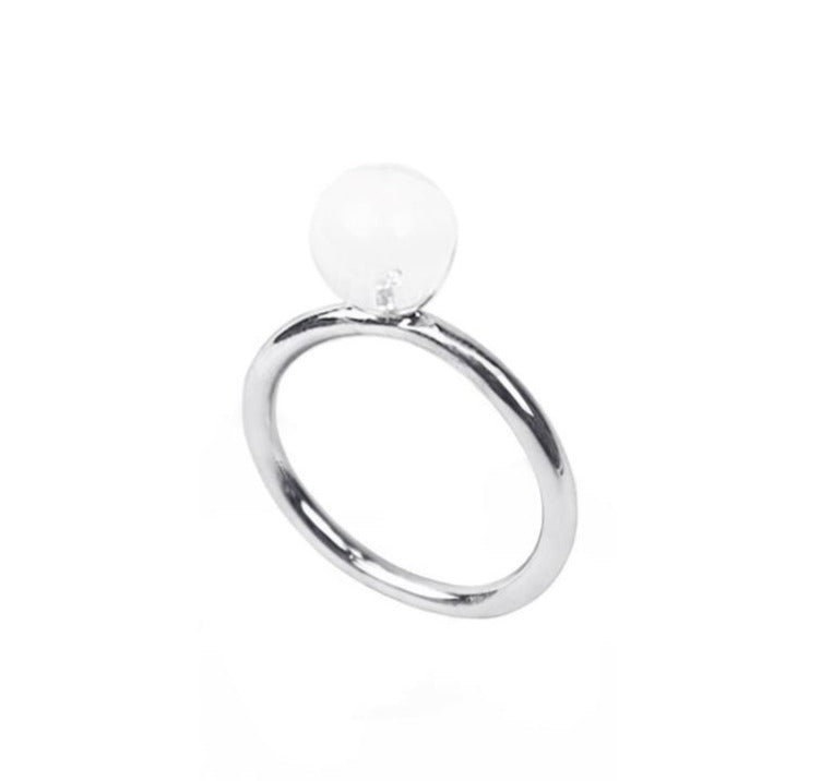 Deborah Tseng handmade single rock crystal sphere sterling silver ring