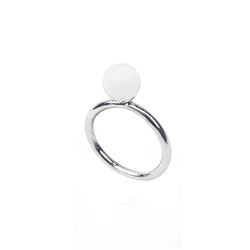 Deborah Tseng handmade sphere ring in sterling silver and a matte rock crystal
