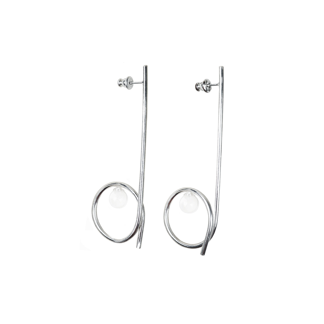 Handmade statement sterling silver pendant earrings with geometric shapes and rock crystals