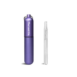 stainless steel reusable straw for cold drinks with a lavender metallic case to transport, by The Last Co. Available at cuemars.com