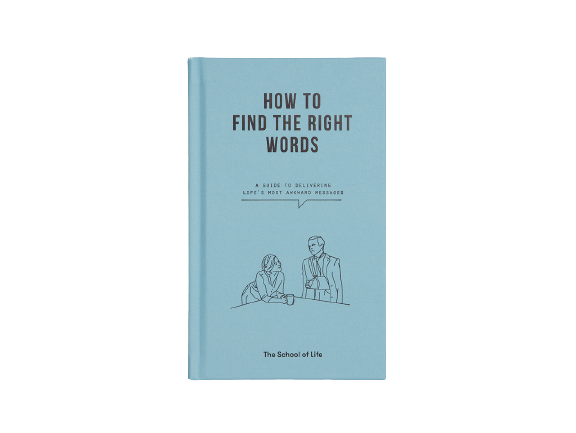 Light blue book by the school of life that helps how to find the right words. Available at cuemars.com