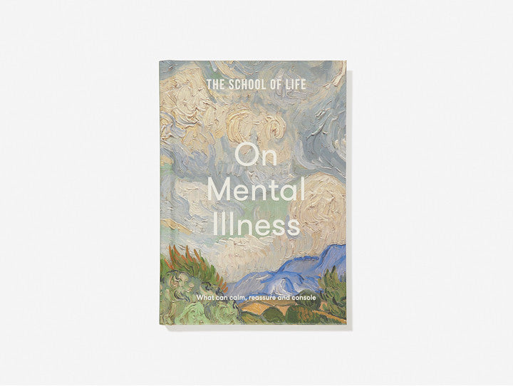 On Mental Illness book with a Van Gogh painting on the background and the words What can calm, reassure and console, by The School of Life.  Available at www.cuemars.com