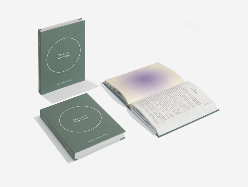 Green book with white circle called The Calm Workbook which is a guide to greater serenity, by The School of Life. Available at cuemars.com