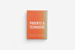 Orange fading to green box with card game called Parents and Teenagers that says Understanding And Sympathy Between the Generations. By The School of Life, available at www.cuemars.com