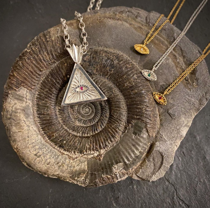 22ct gold plated tiny diamond eye necklace by Momocreatura