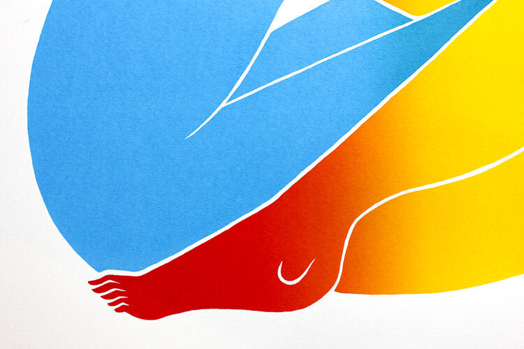 Body details of Tom Berry's limited edition screen print coupling reading a book together signed and numbered
