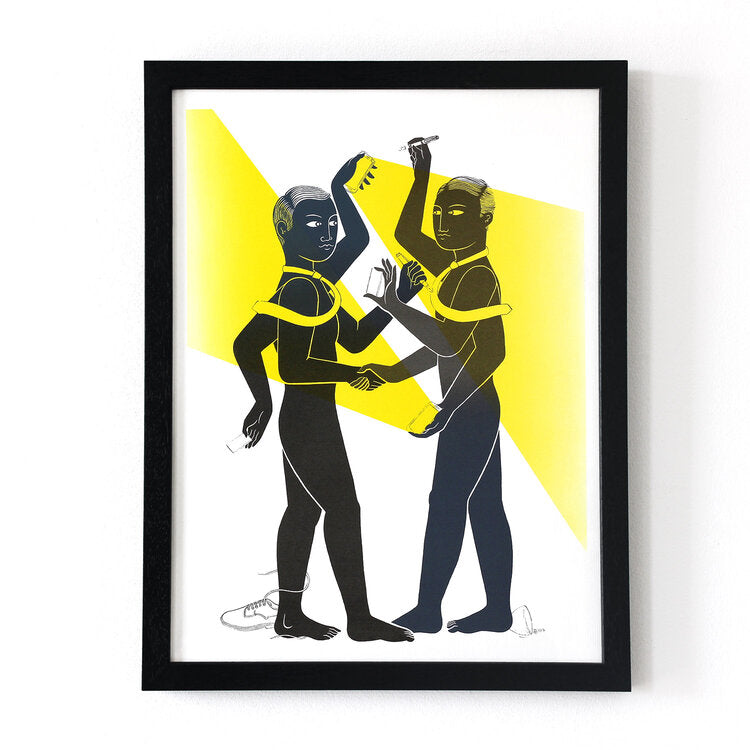 Framed Work meeting screen print by Tom Berry limited edition of 17