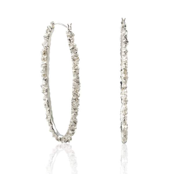 solid silver long oval textured hoop earrings by niza huang available at cuemars.com