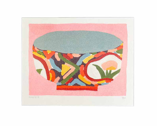 colourful painted bowl on a pink background, made by Dutch independent We Are Out Of Office. Available at Cuemars.