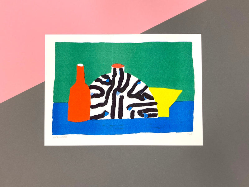 We are out of office - still life with vase - risograph print