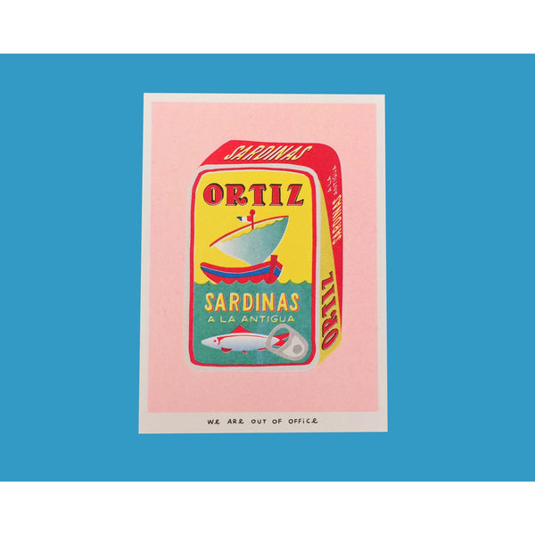 can of Ortiz sardinas risograph print by we are out of office, available at www.cuemars.com