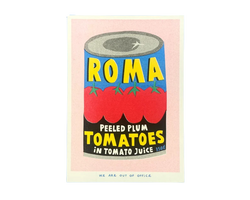 can of roma peeled plum tomatoes risograph print by We are out of office. Available at www.cuemars.com